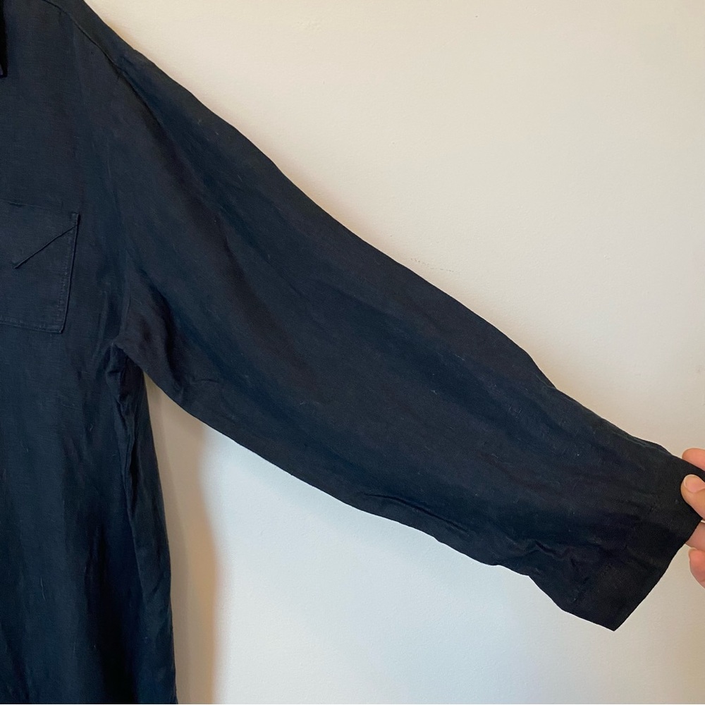 FLAX Jeanne Engelhart Unisex Linen Button Down Shirt Black Sz Large - Picture 5 of 8